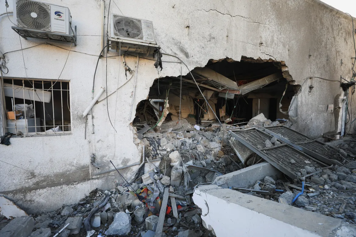 Hole in the Gaza hospital after missile attack.