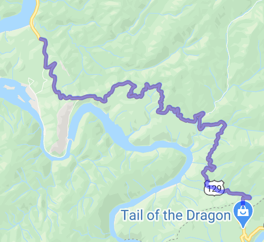 a google map showing the The Dragon highway revealing the many curves